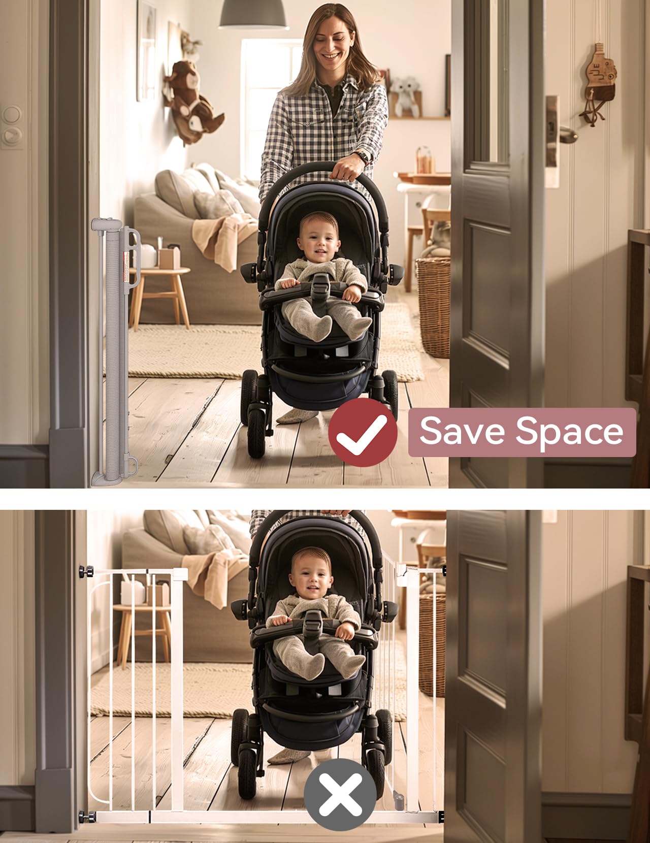 Momcozy retractable gate one-handed use for multitasking parents