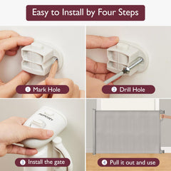 Momcozy retractable gate installed at stairs for safe barrier