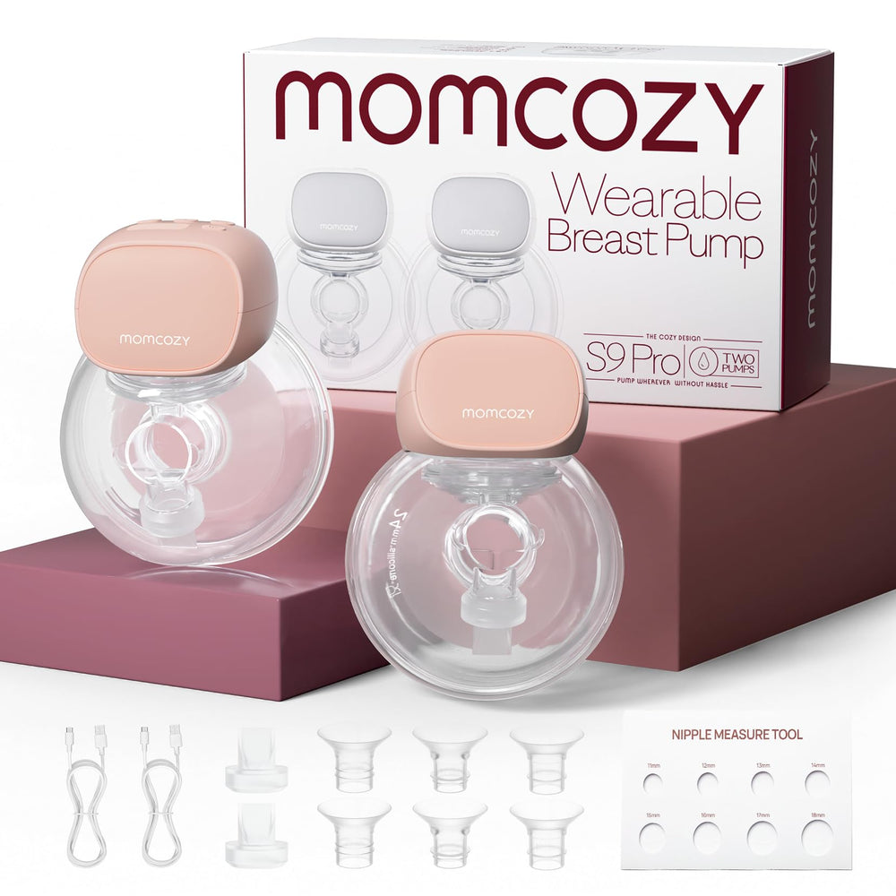 Momcozy S9 Pro wearable pump worn on mom for hands-free pumping