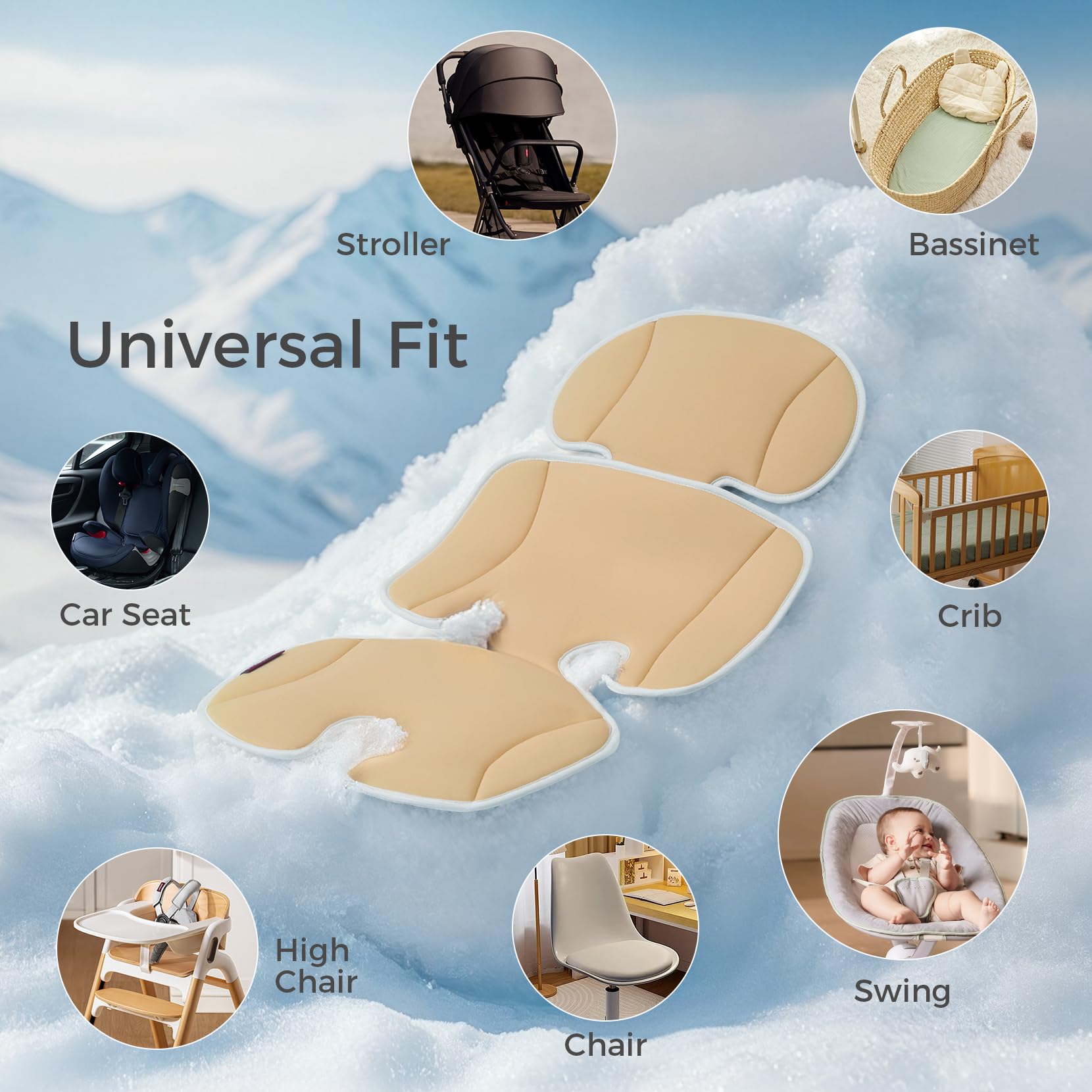 Momcozy seat liner openings and straps reduce slipping during outings.
