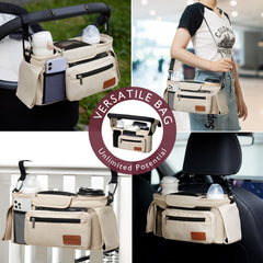 Momcozy shoulder strap for stroller organizer demonstrating crossbody wear option