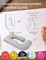 Momcozy U-shaped pillow supports side sleeping and reduces back pressure