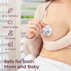 Momcozy silver nipple shield ergonomic-fit emphasizes natural curves and comfortable positioning.