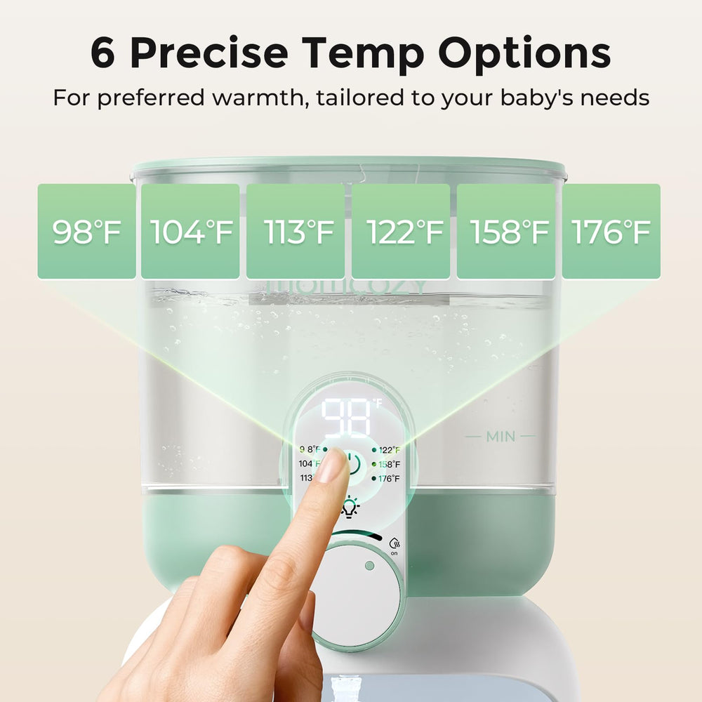 Momcozy provides six temperature options for tailored formula prep.