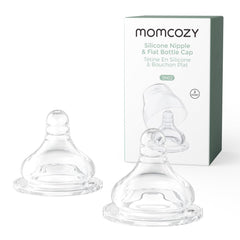 Momcozy soft baby nipple silicone for wide-neck bottles with medium flow for comfortable feeds.