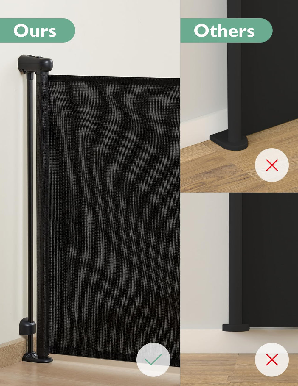 Momcozy stairs and hallway use with pet-friendly gate setup.