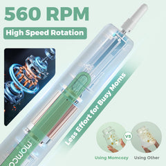 Momcozy straw brush cleaning narrow interiors of straws and bottles.