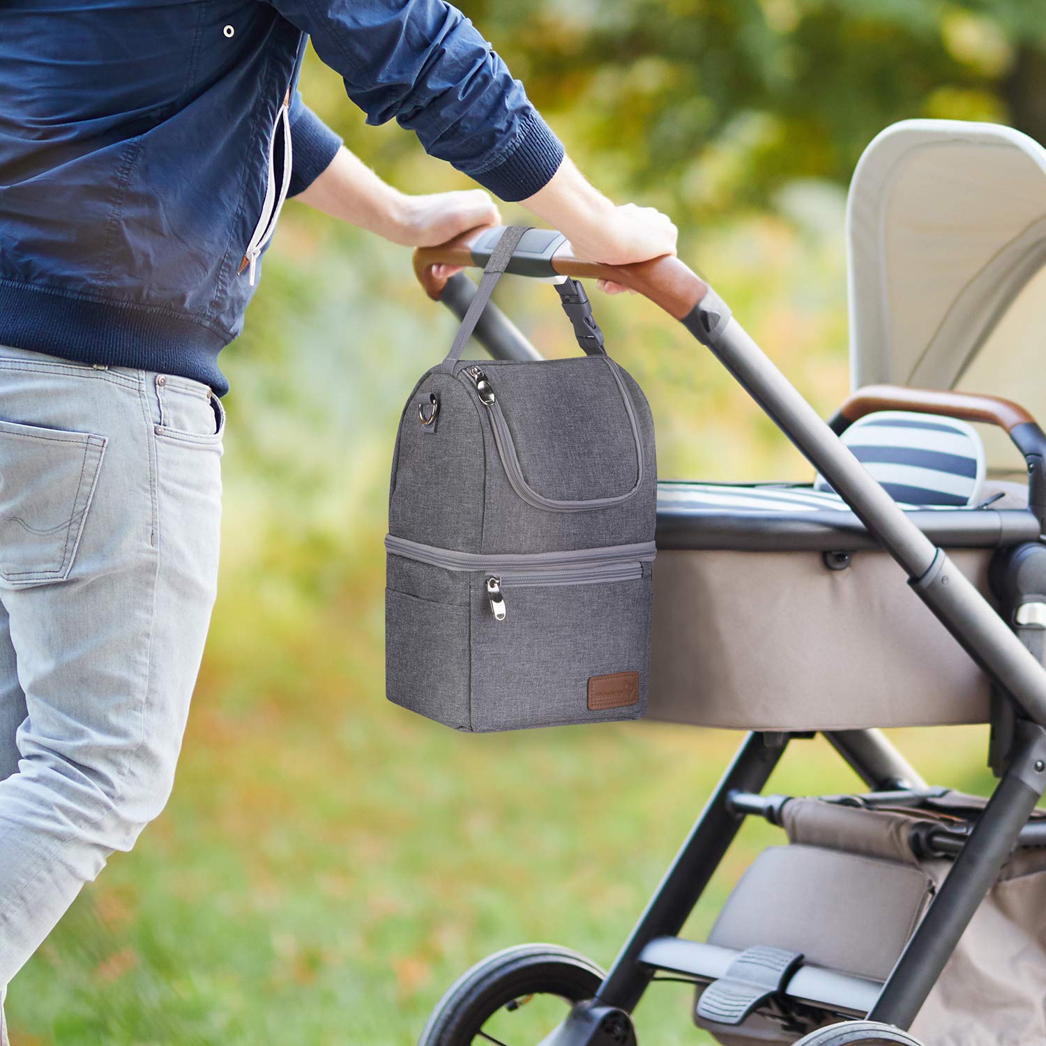 Momcozy stroller attachment buckle keeps bag secure on walks