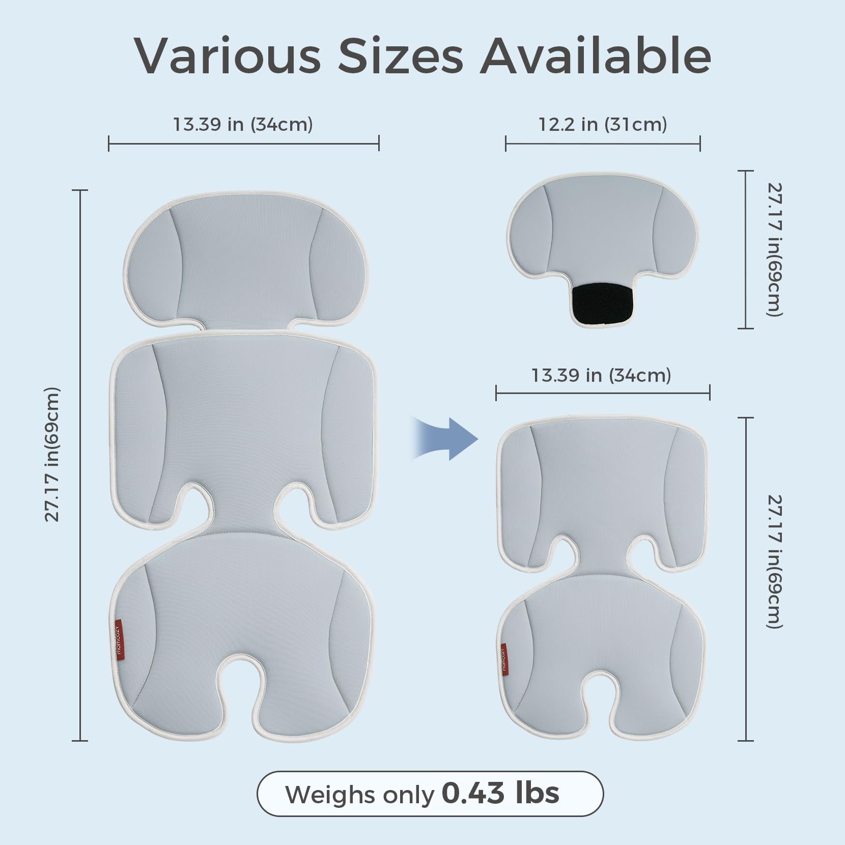 Momcozy stroller cooling pad machine-washable fabric for easy cleaning.