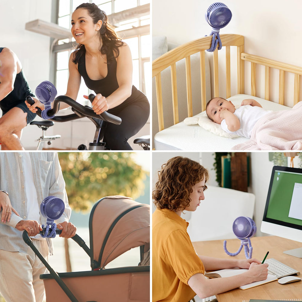 Momcozy portable fan ready for travel with USB recharge and versatile use