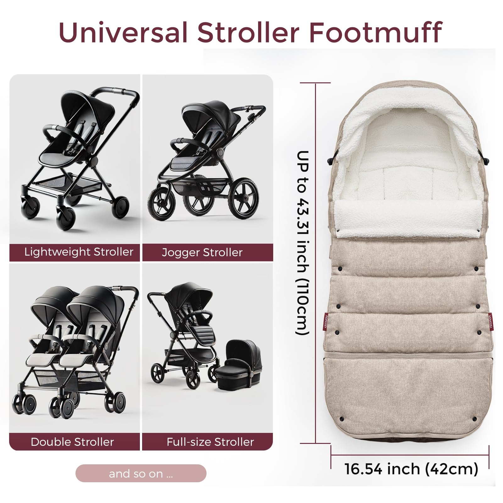 Momcozy stroller footmuff adjustable drawstring hood shields from wind.