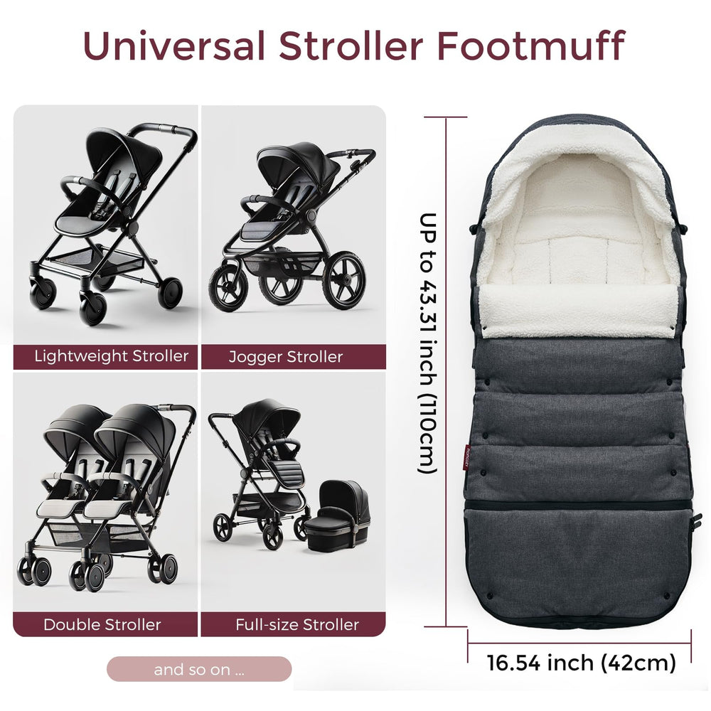  Momcozy Stroller Footmuff inner belt slots and hoops ensure secure stroller fit.