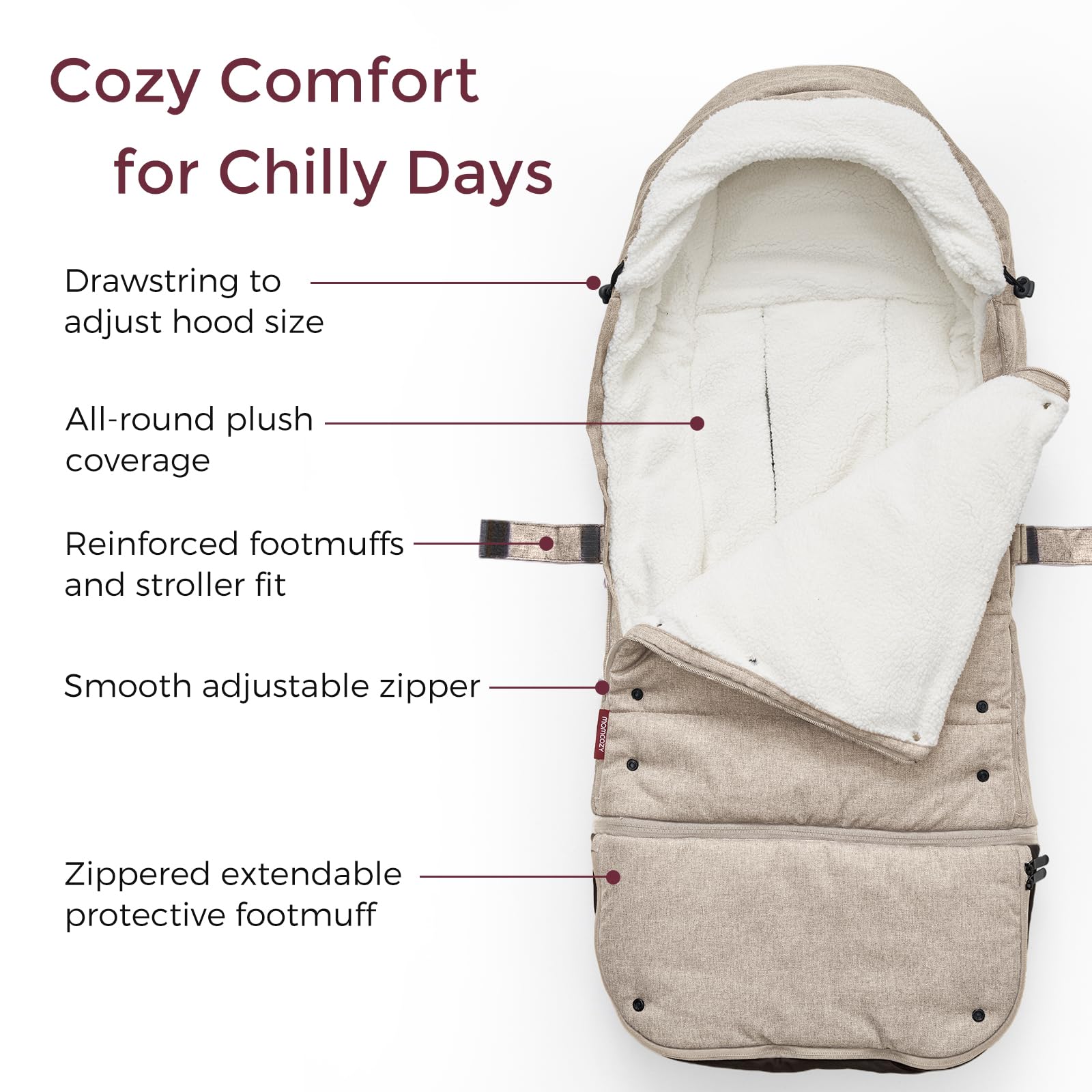 Momcozy stroller footmuff non-slip back keeps it secure on compatible strollers.