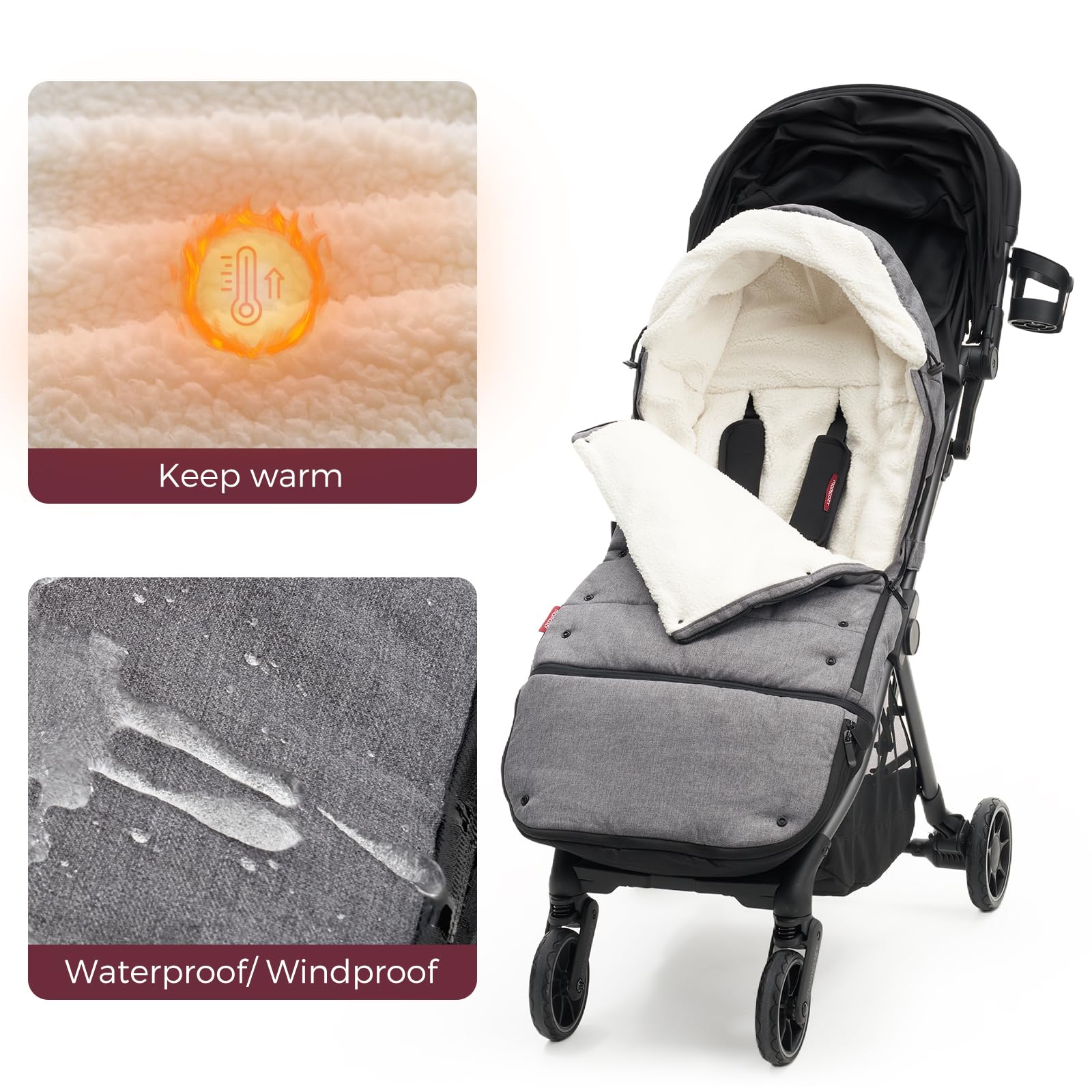Momcozy stroller footmuff universal anti-slip-back shows secure placement on compatible strollers
