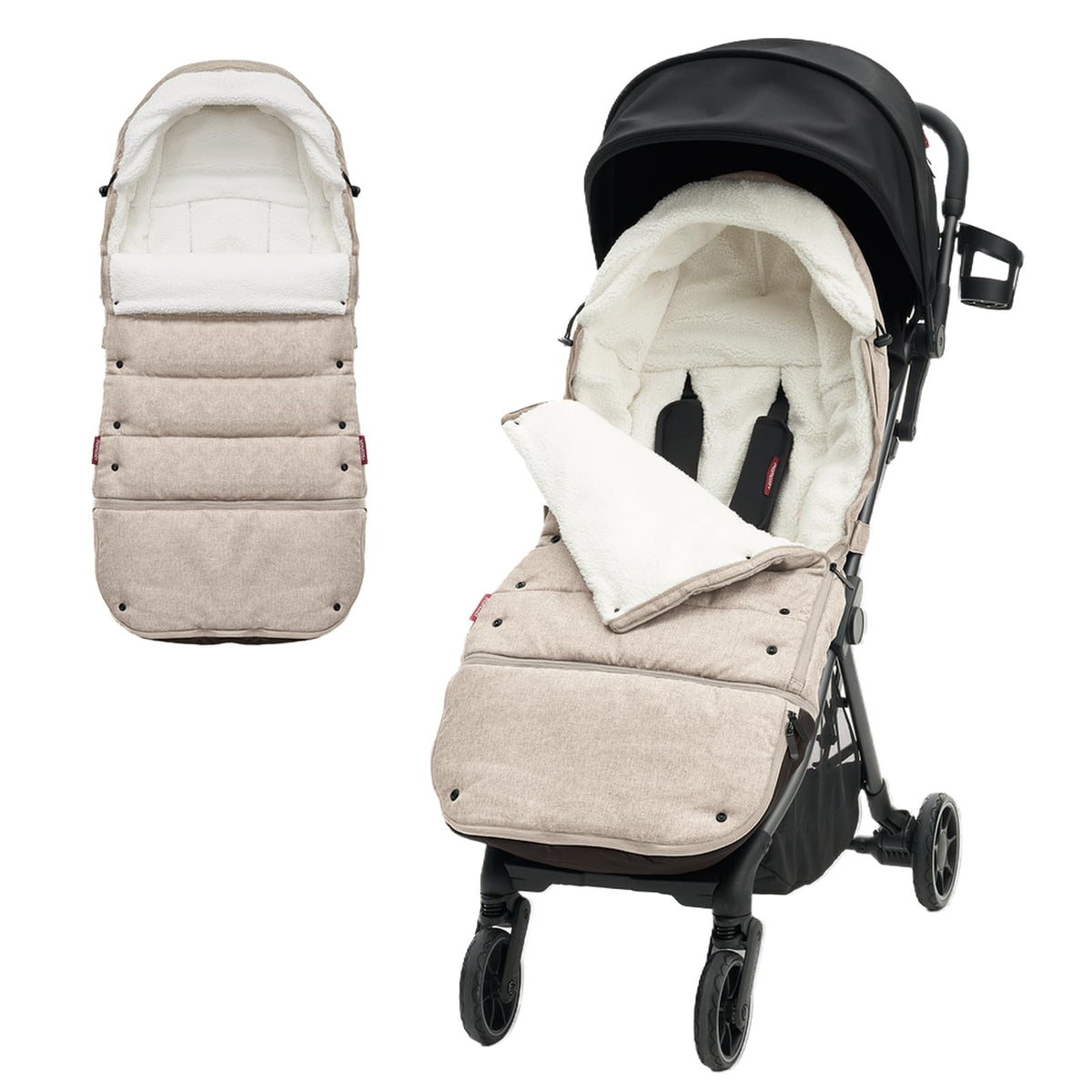 Momcozy stroller footmuff ultra-plush fabric keeps baby warm on chilly strolls.