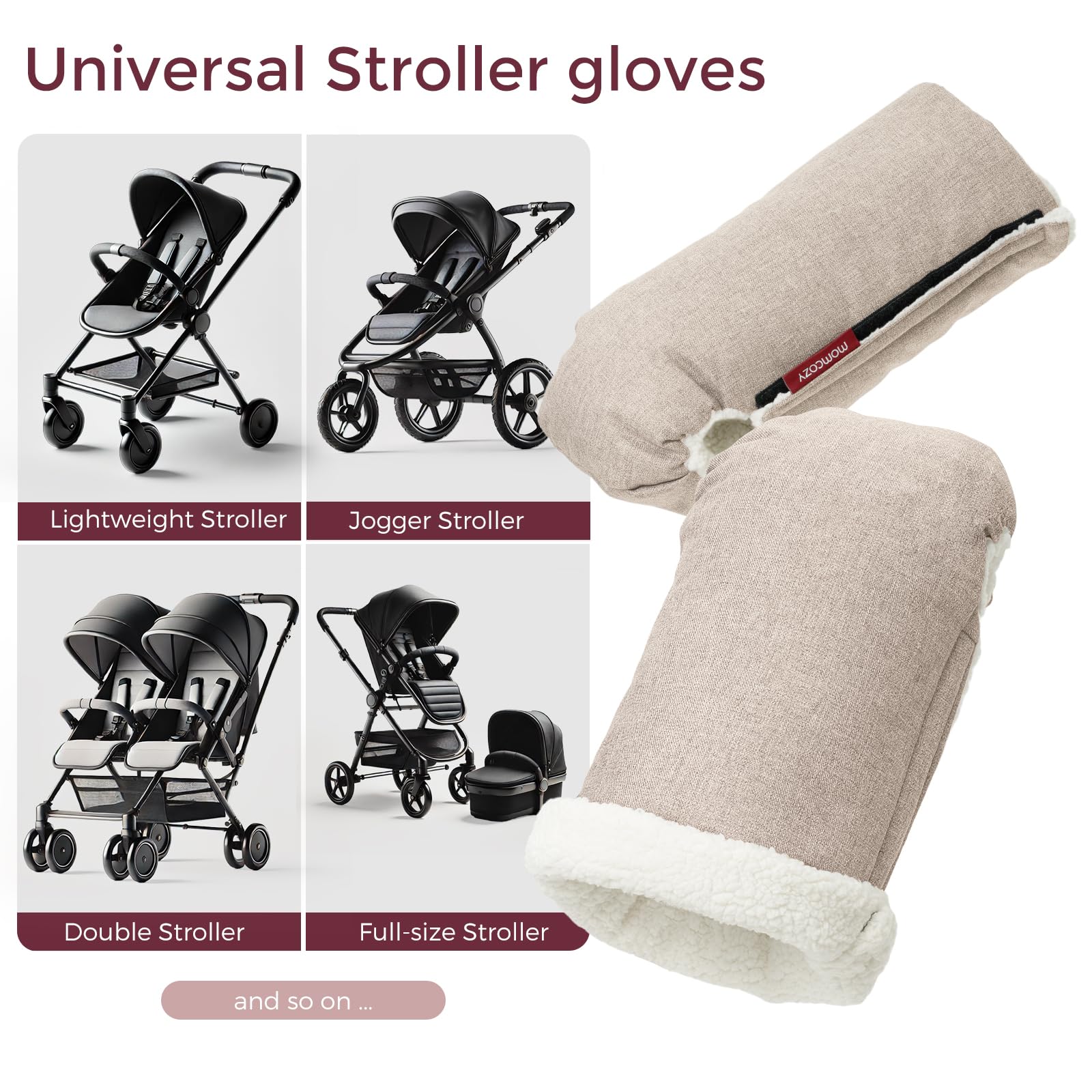 Momcozy Stroller Gloves easy-installation-zippers enable quick on/off during errands.