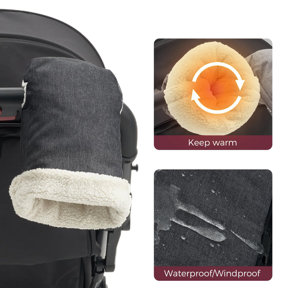 Momcozy Stroller Gloves Warmmuffs waterproof fabric keeps hands dry and warm.