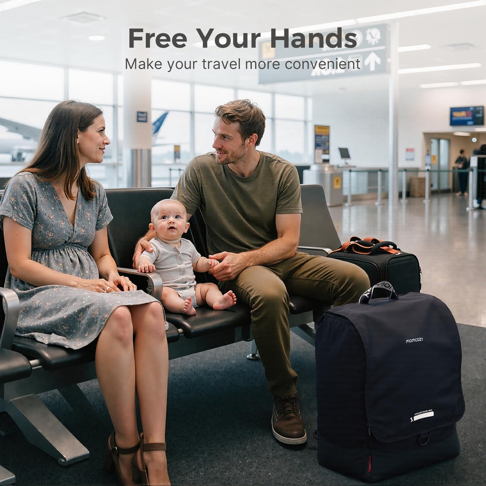 Front name tag on Momcozy bag helps prevent loss during travel.