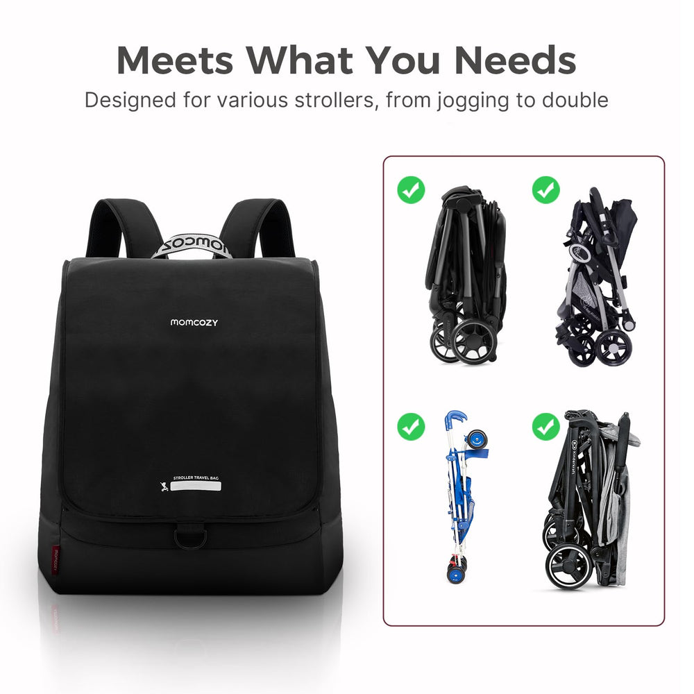 Reinforced zippers on Momcozy travel bag enable quick stroller access.