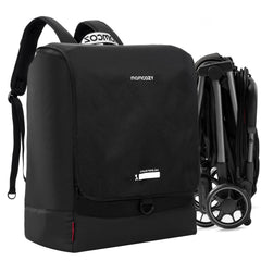 Momcozy stroller travel bag shows universal fit for most strollers, protecting gear during travel.