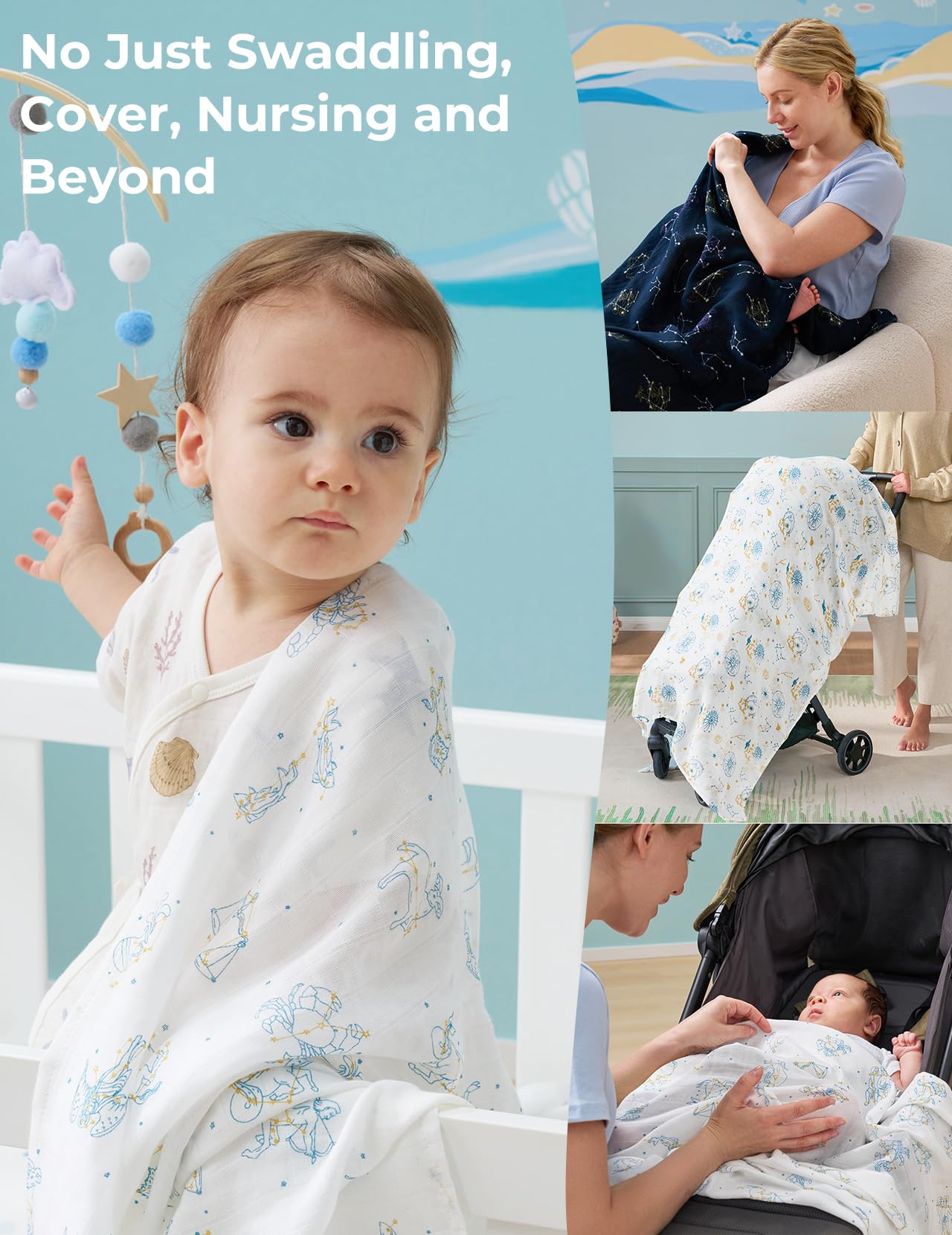 Momcozy muslin swaddle blanket demonstrates warmth layering for winter while staying breathable.
