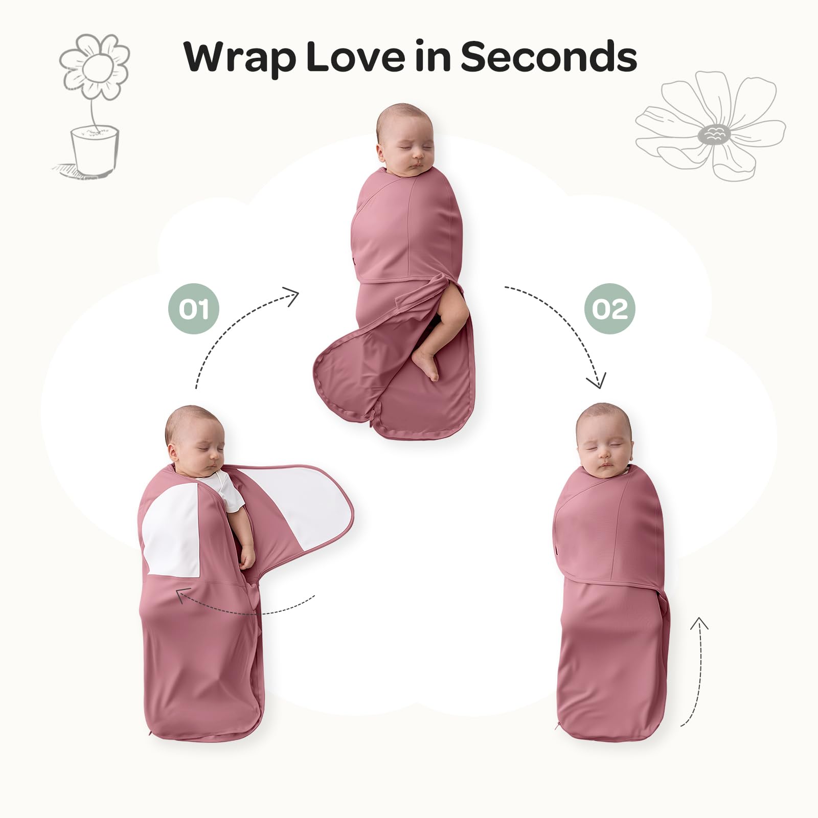 Momcozy swaddles bloom easy-tear-tab highlights quick bedtime changes.