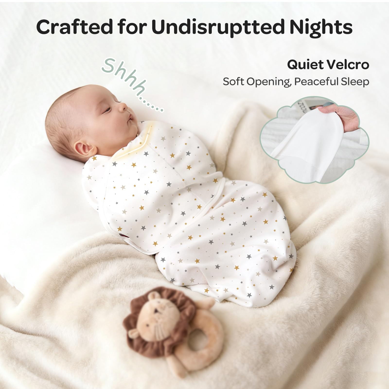 Momcozy swaddle bottom zip enables quick diaper changes without unwrapping.