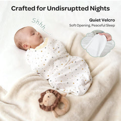 Momcozy swaddle bottom zip enables quick diaper changes without unwrapping.
