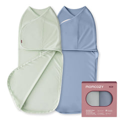 Momcozy Serenity swaddles flatlay highlighting breathable bamboo fabric for newborn comfort.