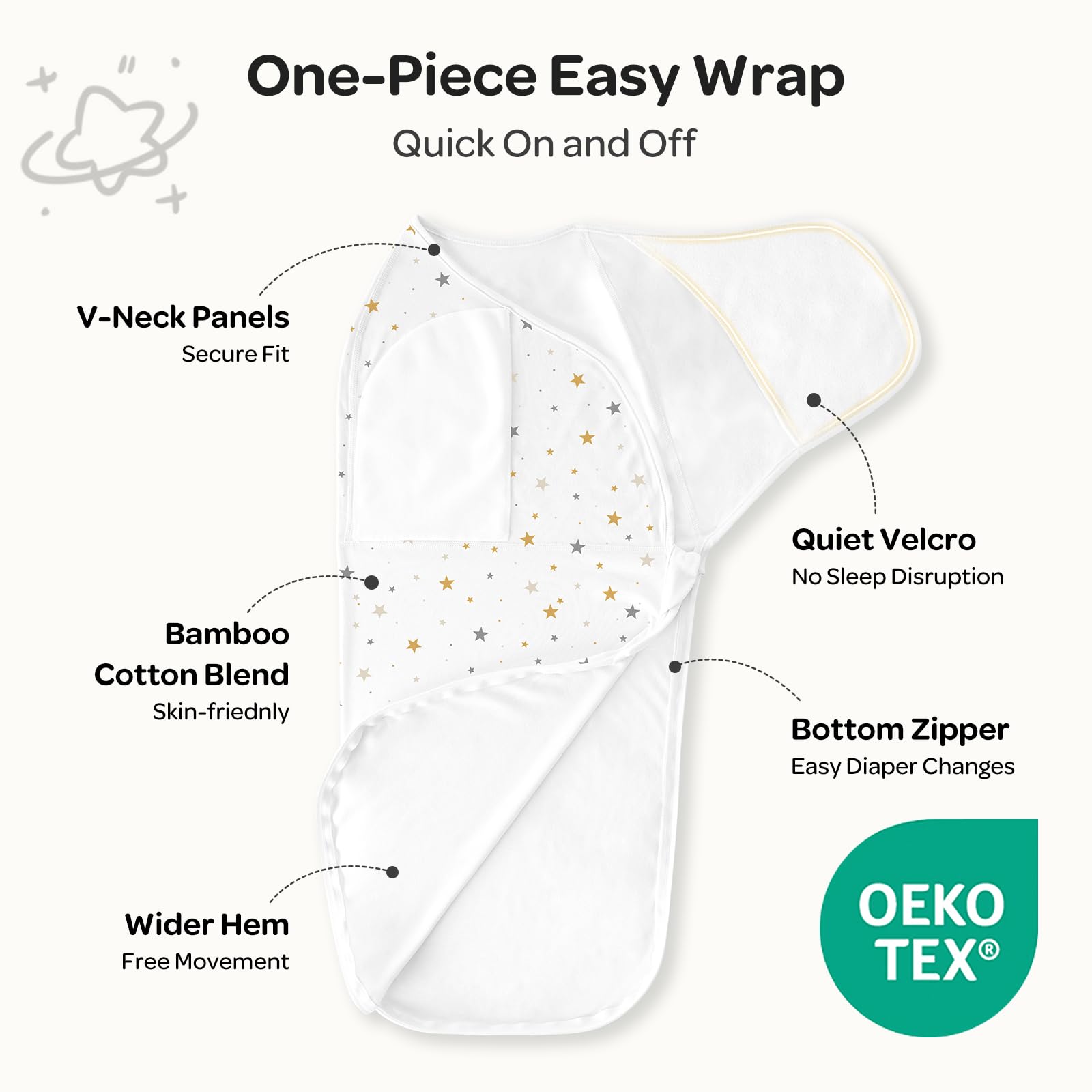 Momcozy swaddle with silent Velcro close-up keeps baby calm without waking.