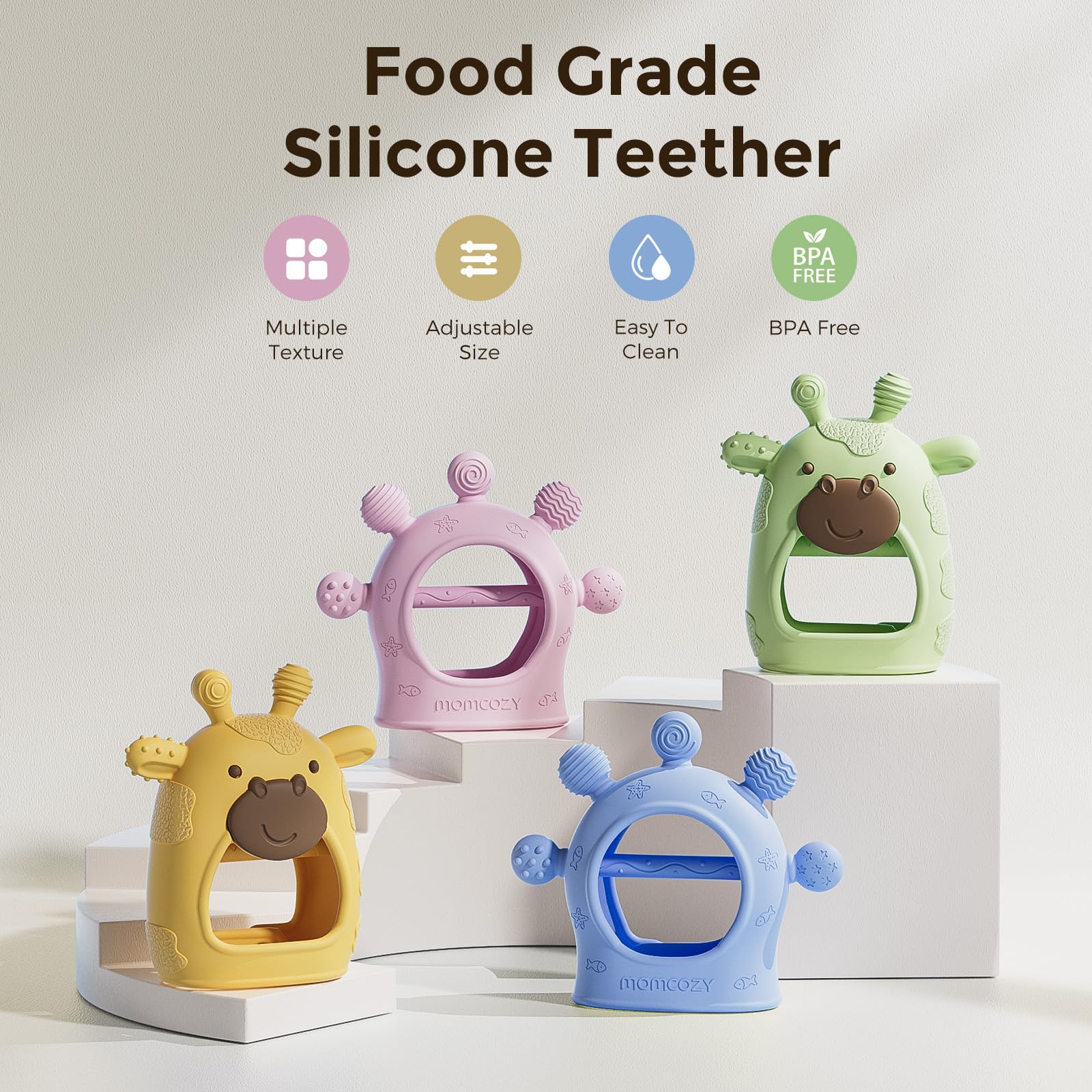 Momcozy teether adjustable wristband shows secure fit for tiny hands