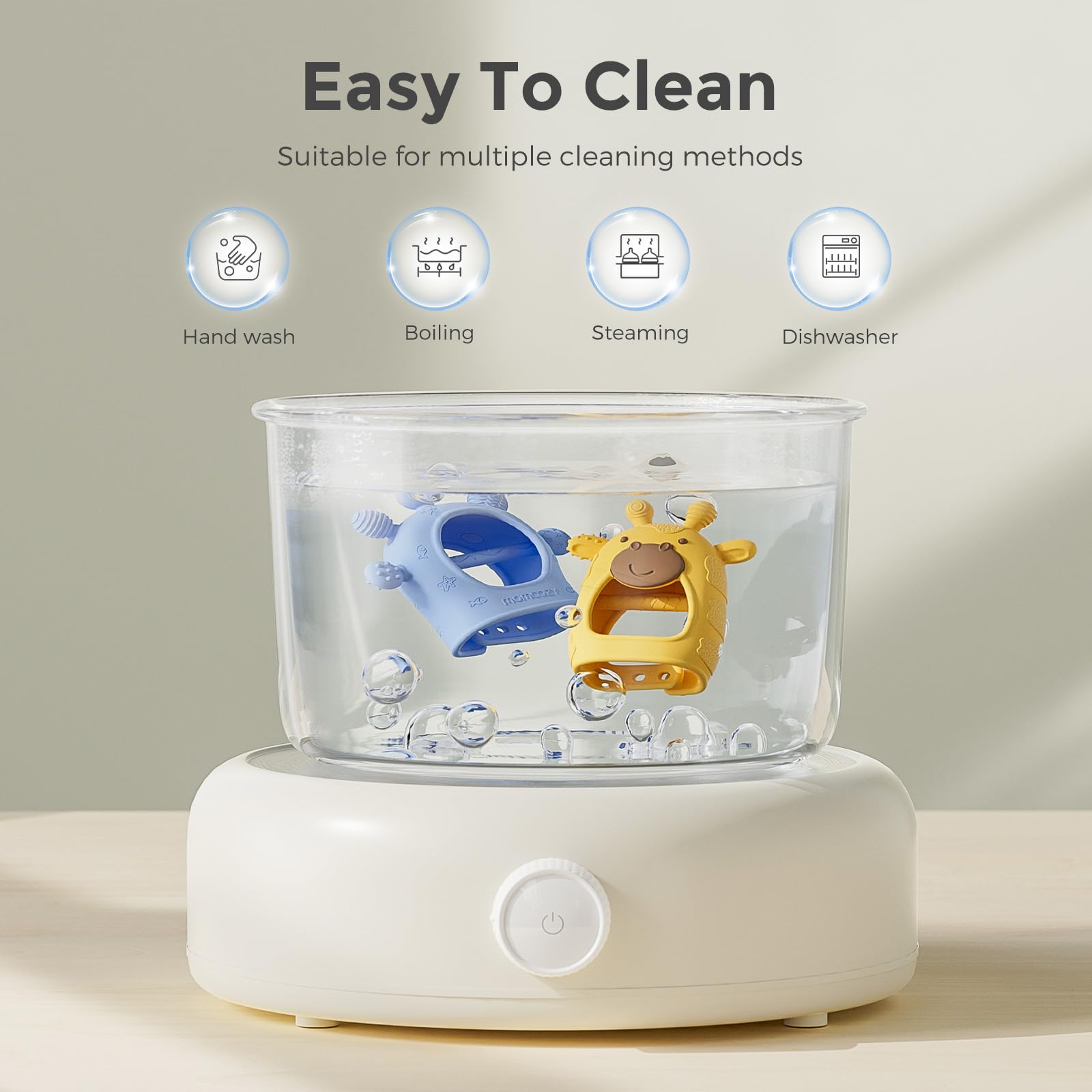 Momcozy teether cleaning options image notes dishwasher and steam cleaning