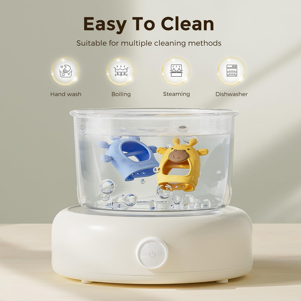 Momcozy teether is dishwasher safe for easy cleaning.