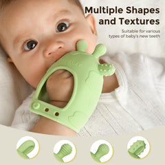 Momcozy teether with soft textures designed to soothe different gum areas.