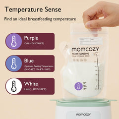 Momcozy color-changing temp sensing cue indicates milk temperature