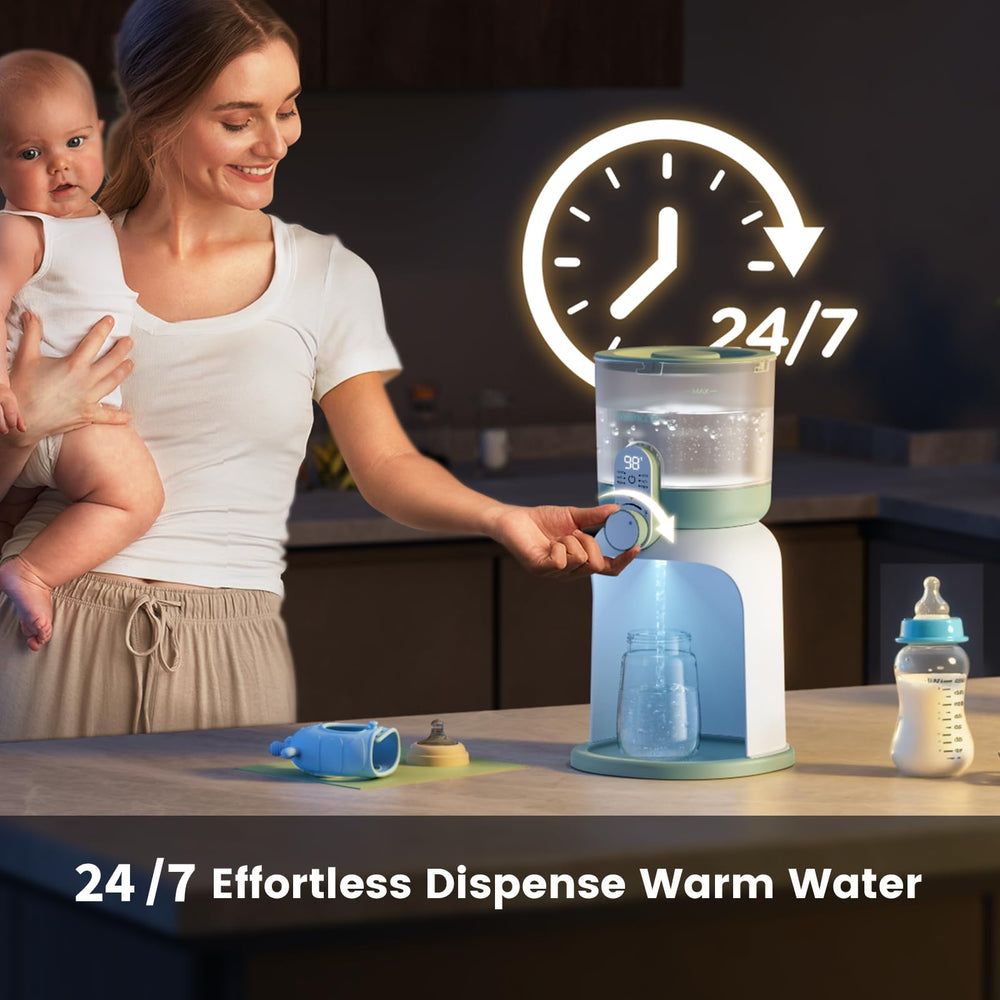 Momcozy keeps water warm with 24/7 temperature maintenance for ready bottles.