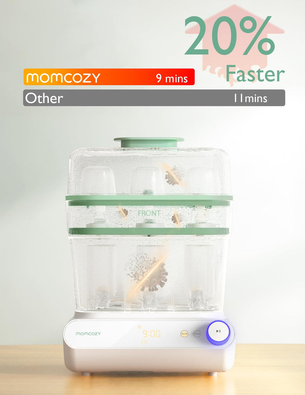 Momcozy touch-screen control for easy sterilization settings.