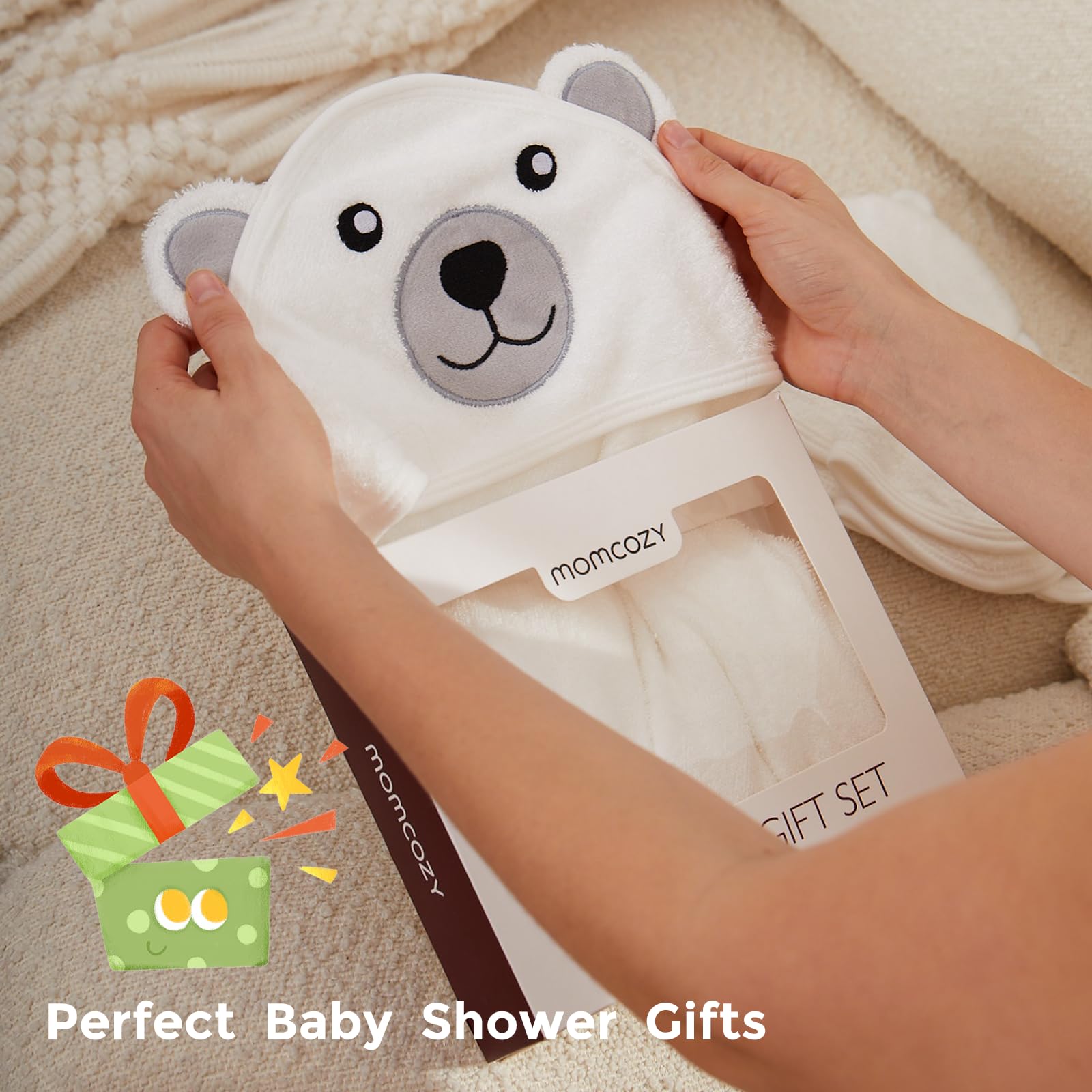 Momcozy towel close-up emphasizing rapid water absorption and dry feel