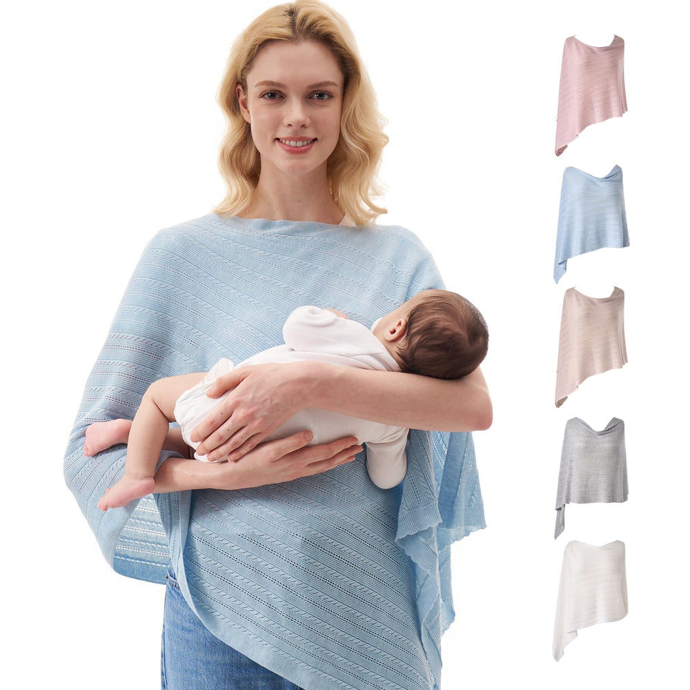 Momcozy Ultra-Light Nursing Cover blue front view showing privacy-friendly design