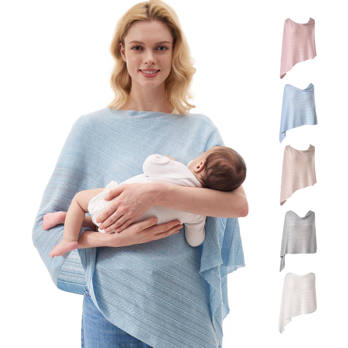 Momcozy Ultra-Light Nursing Cover blue front view showing privacy-friendly design