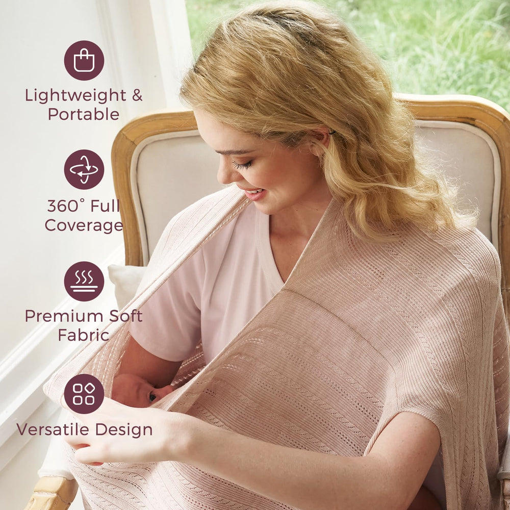 Momcozy Ultra-Light Nursing Cover demonstrates full-coverage privacy for discreet breastfeeding anywhere.