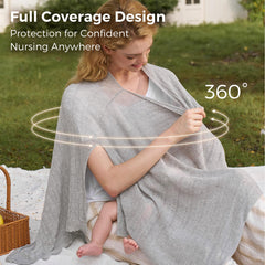 Momcozy Ultra-Light Nursing Cover in light gray ready for travel and outings