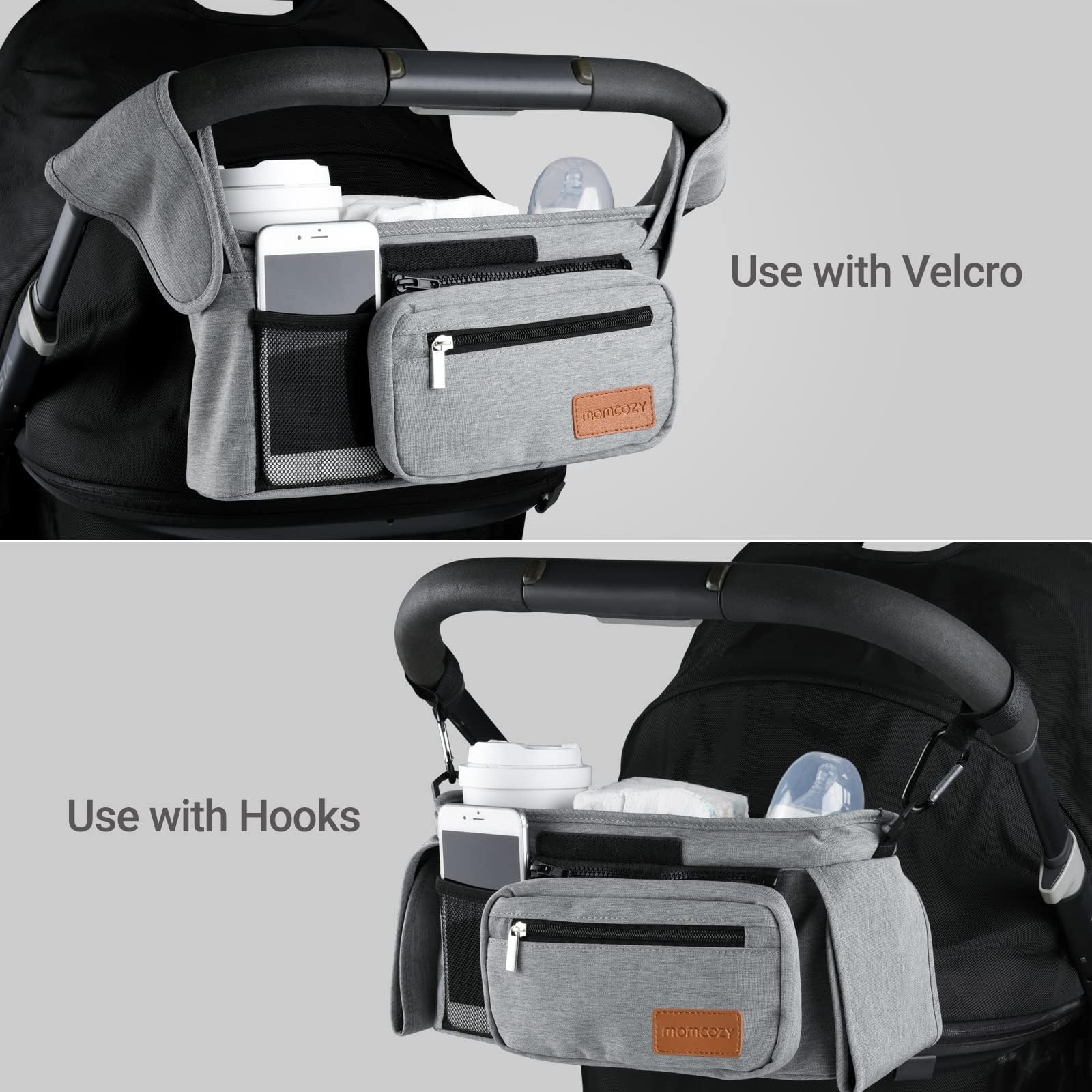 Momcozy organizer with adjustable Velcro fits multiple stroller brands