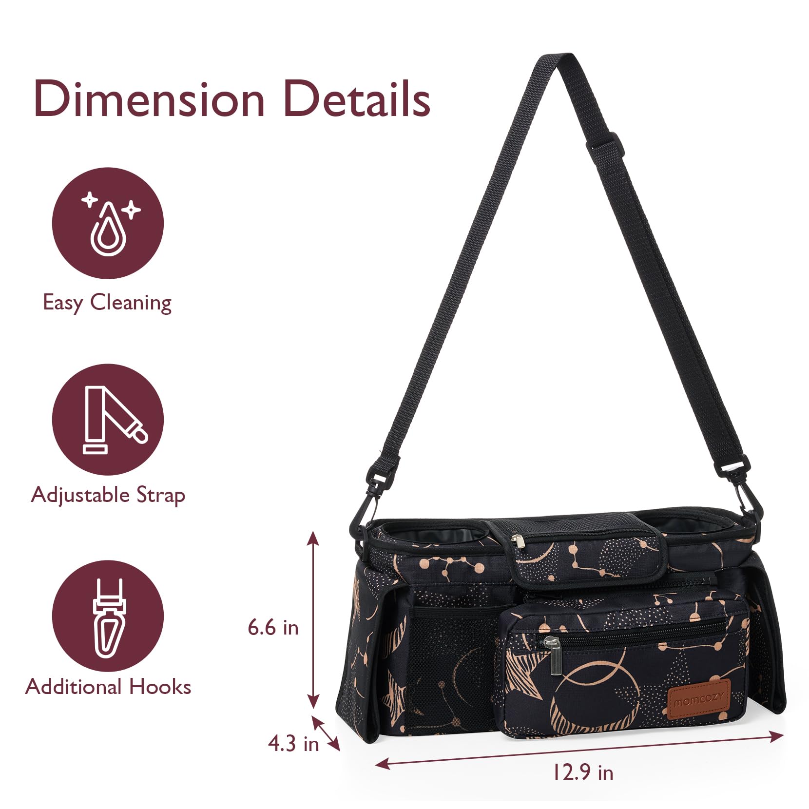 Momcozy universal stroller organizer easy-clean surface resists stains after a day out