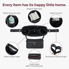 Momcozy organizer showing insulated bottle holders for hot or cold drinks during outings