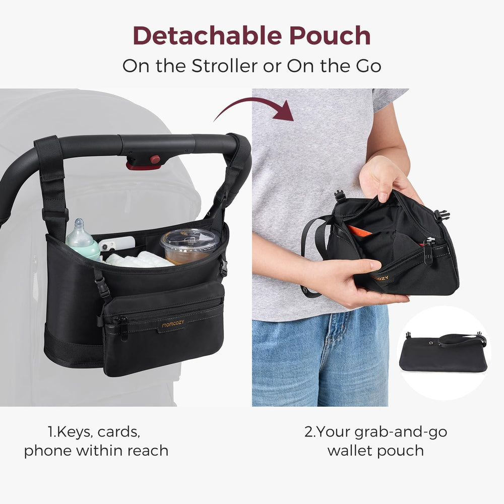 Silicone anti-slip straps securing the Momcozy organizer to stroller bars