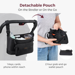 Silicone anti-slip straps securing the Momcozy organizer to stroller bars