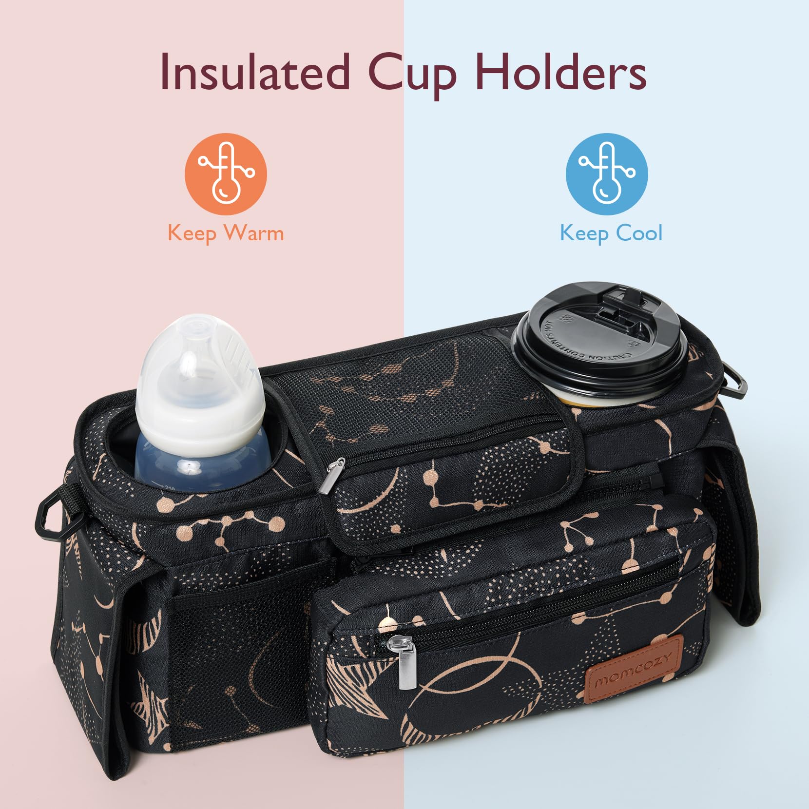 Momcozy universal stroller organizer wide-velcro attachment fits many strollers securely