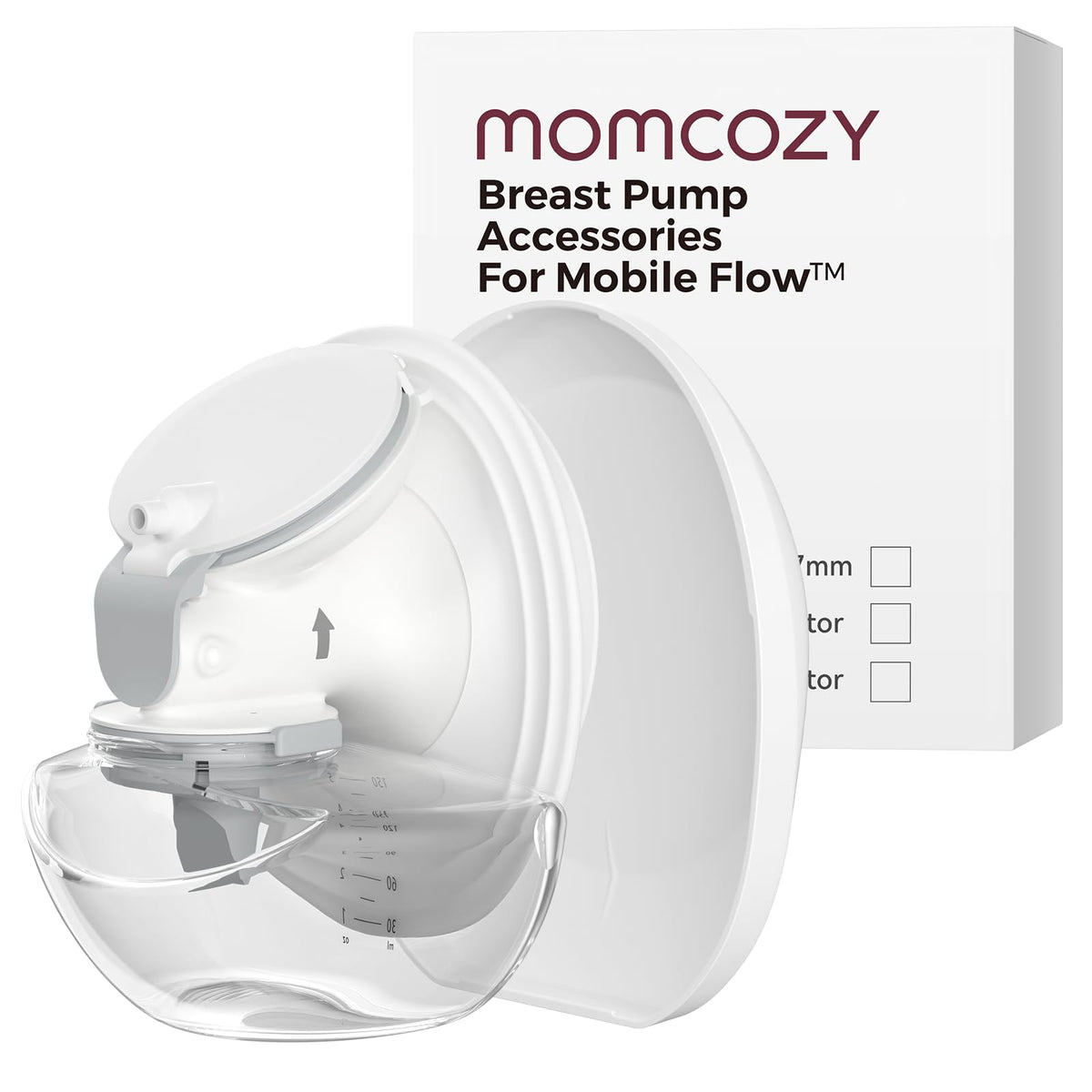 Momcozy upgraded M9 pump parts front view for quick compatibility checks.