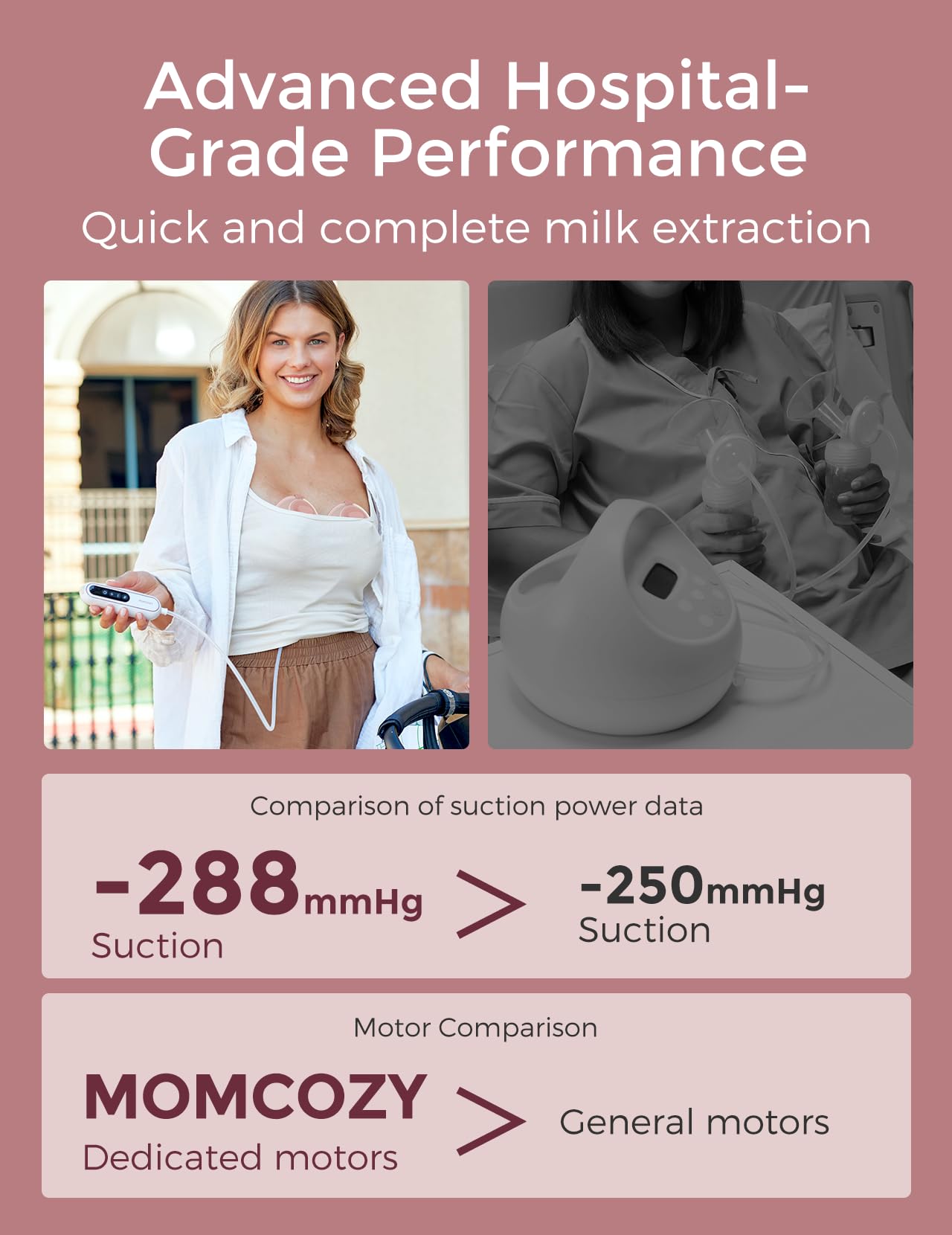 Momcozy V2 Pro handheld motor control highlights customizable pumping settings.